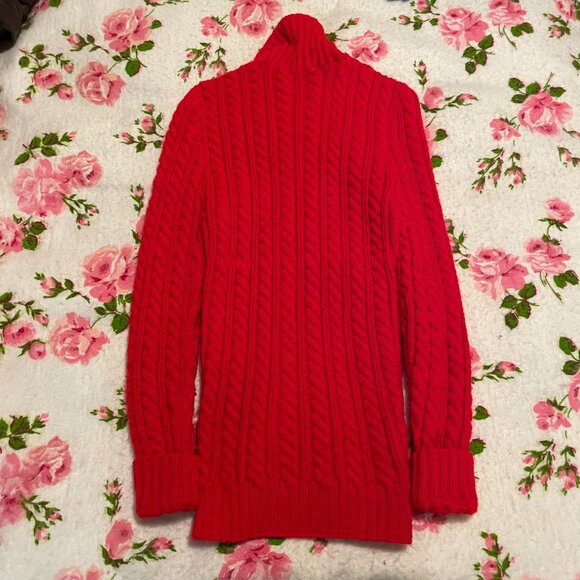 1960s vintage handknit red cable knit bodycon zip fishermans cardigan! - Picture 8 of 8